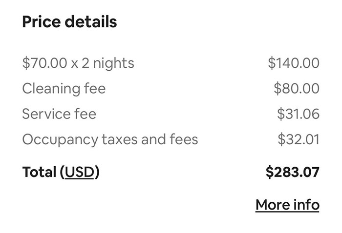 Feels Like False Advertising. Fees And Taxes Are More Than The Room Rate. Airbnb