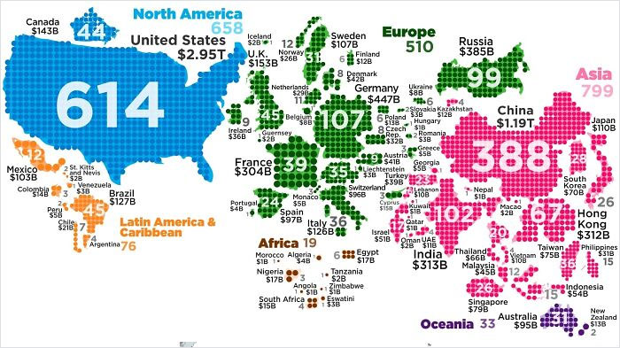 World Map Of Billionaires