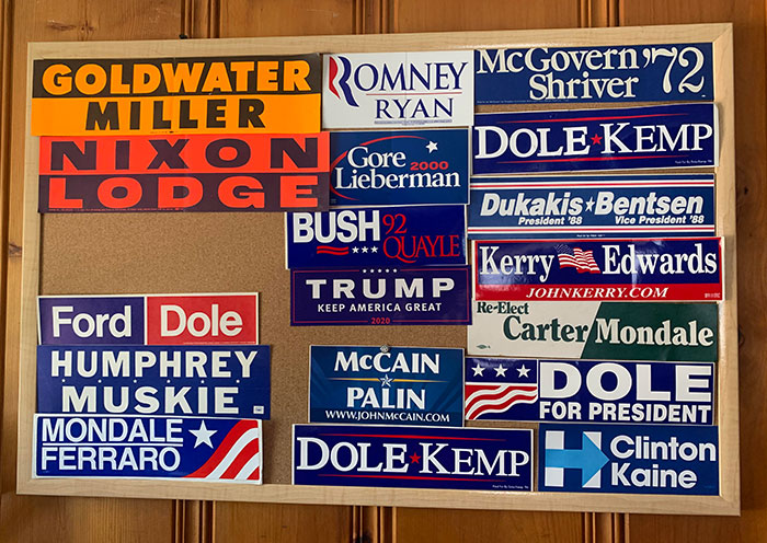 My Mostly Completed Collection Of Losing Presidential Campaign Bumper Stickers