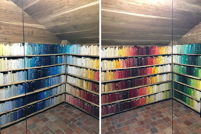 Esta colección de libros ordenados por color