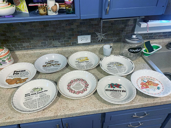 Is Anyone Else Obsessed With Vintage Pie Plates With Recipes On Them? This Is My Collection So Far, And I’m Always On The Lookout For More