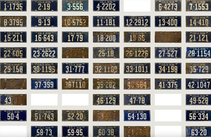 My Collection Of 1936 Colorado License Plates From The 63 Counties. A Few Of These Had Fewer Than 100 Passenger Registrations That Year