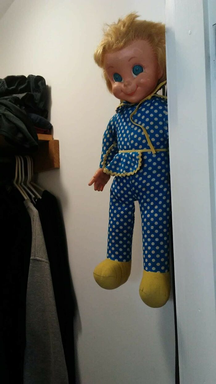 Creepy Doll Hanging From A Noose That My Mom Hung In Her Roommates Closet When She Was Mad At Him