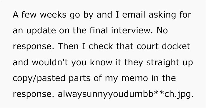 Lawyer Is Asked To Hand In ‘A Free Writing Sample’ As Part Of His Job Interview, Makes The Firm Regret It Later Lawyer Is Asked To Hand In ‘A Free Writing Sample’ As Part Of His Job Interview, Makes The Firm Regret It Later