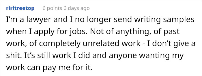 Lawyer Is Asked To Hand In ‘A Free Writing Sample’ As Part Of His Job Interview, Makes The Firm Regret It Later Lawyer Is Asked To Hand In ‘A Free Writing Sample’ As Part Of His Job Interview, Makes The Firm Regret It Later