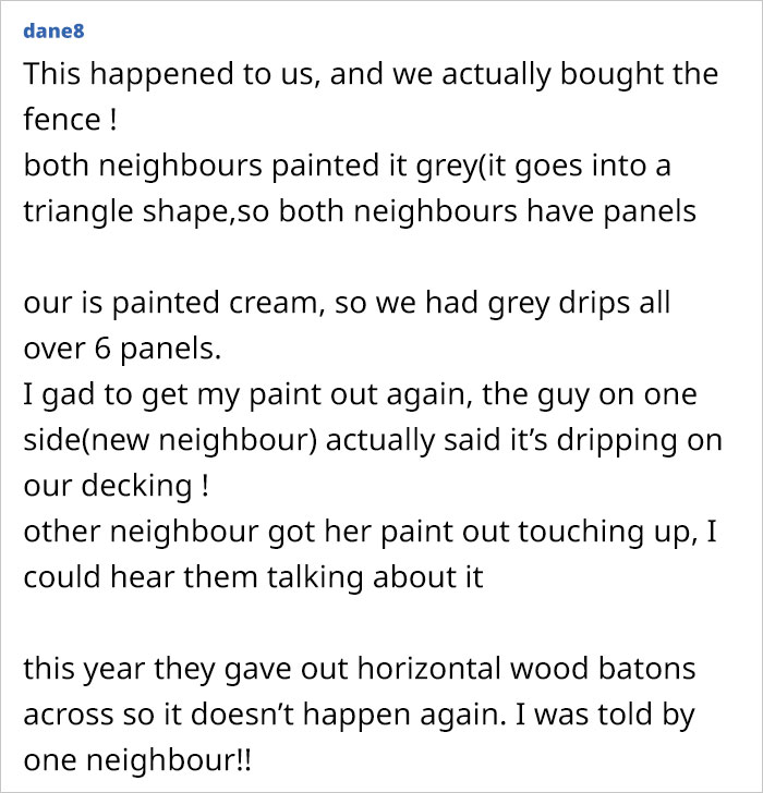 Person Says Their Side Of The Fence Looks Awful After Neighbor Painted Only Theirs