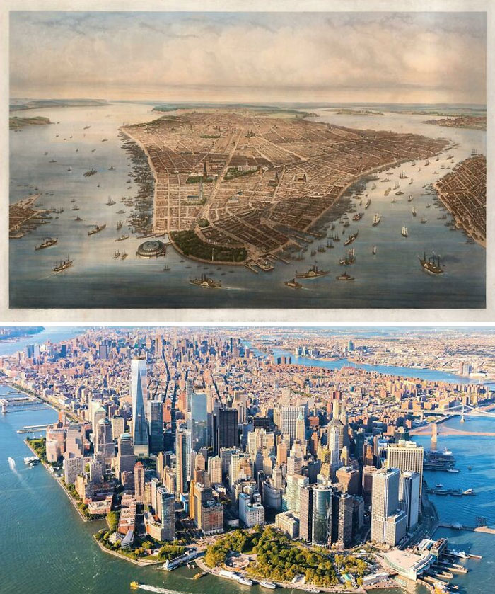 Manhattan en 1851 y en la actualidad