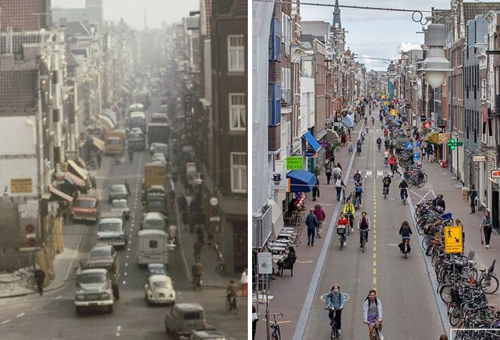 Haarlemmerdijk Street In Amsterdam, Netherlands (1971 And 2020)