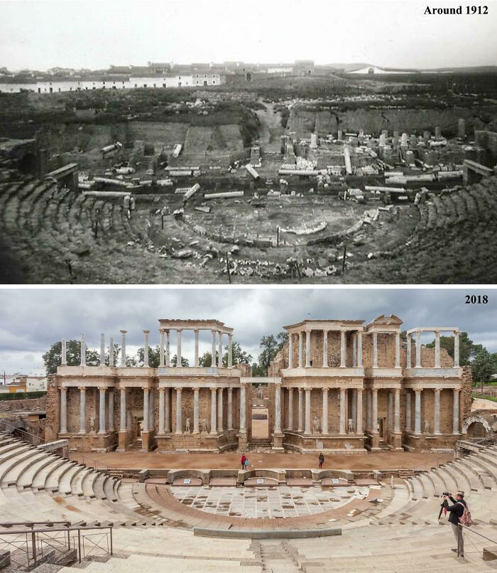 Roman Theatre Of Mérida (Extremadura, Spain) Around 1912 vs. 2018