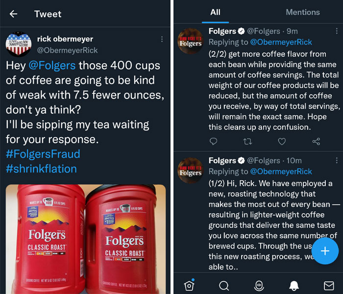 In Response To The Post About Folger's Coffee, I Call Them Out On Twitter. This Was Their Response. But Wait, There's More!