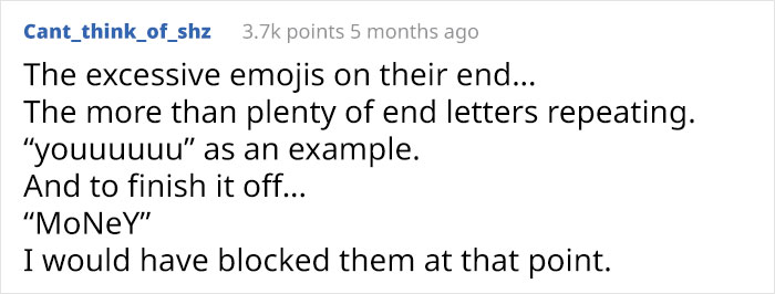 Text exchange about excessive emojis and repeated letters, reacting to a client's surprise about tattoo costs. Text exchange about excessive emojis and repeated letters, reacting to a client's surprise about tattoo costs.
