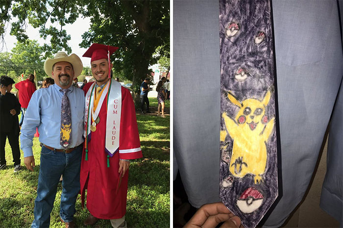 Son Makes Dad A Necktie In The First Grade, 11 Years Later Dad Wears It To His High School Graduation