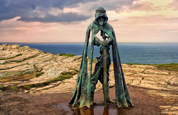 Statue Of King Arthur Located In A Castle In Cornwall