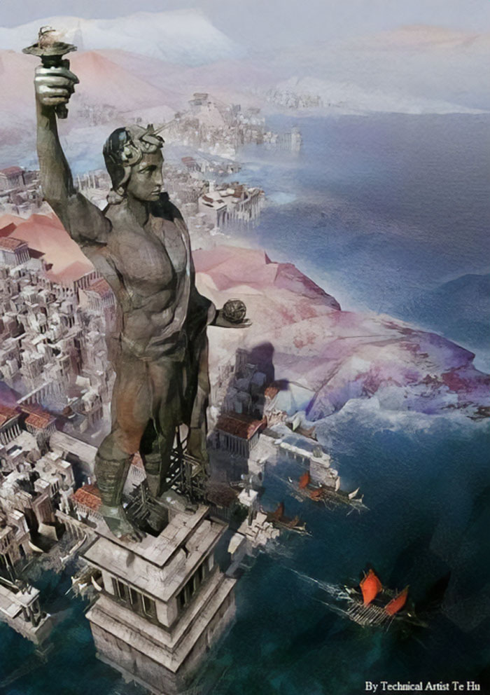 This Is The Exact Recreation Of The Colossus Statue Of Rhodes, Built On Rhodes Island (Greece) In 226 Bc And Destroyed By An Earthquake In 292 Bc. It Is Considered One Of The Seven Wonders Of The Ancient World