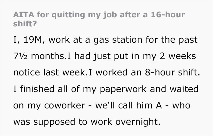 "I Was On The Verge Of Crying": Boss Tries To Get Back At This Employee For Giving In His 2-Week Notice, Makes Him Do A 16-Hour Shift "I Was On The Verge Of Crying": Boss Tries To Get Back At This Employee For Giving In His 2-Week Notice, Makes Him Do A 16-Hour Shift