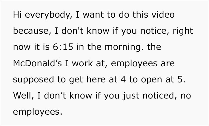 “Bad Management Usually Causes That”: Mcdonald’s Manager Arrives At 4AM For Breakfast Shift, Other Employees Pull A “No Call, No Show” “Bad Management Usually Causes That”: Mcdonald’s Manager Arrives At 4AM For Breakfast Shift, Other Employees Pull A “No Call, No Show”