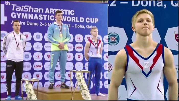Un gimnasta ruso que llevaba el símbolo “Z” en el podio junto a un ucraniano se enfrenta a un largo veto