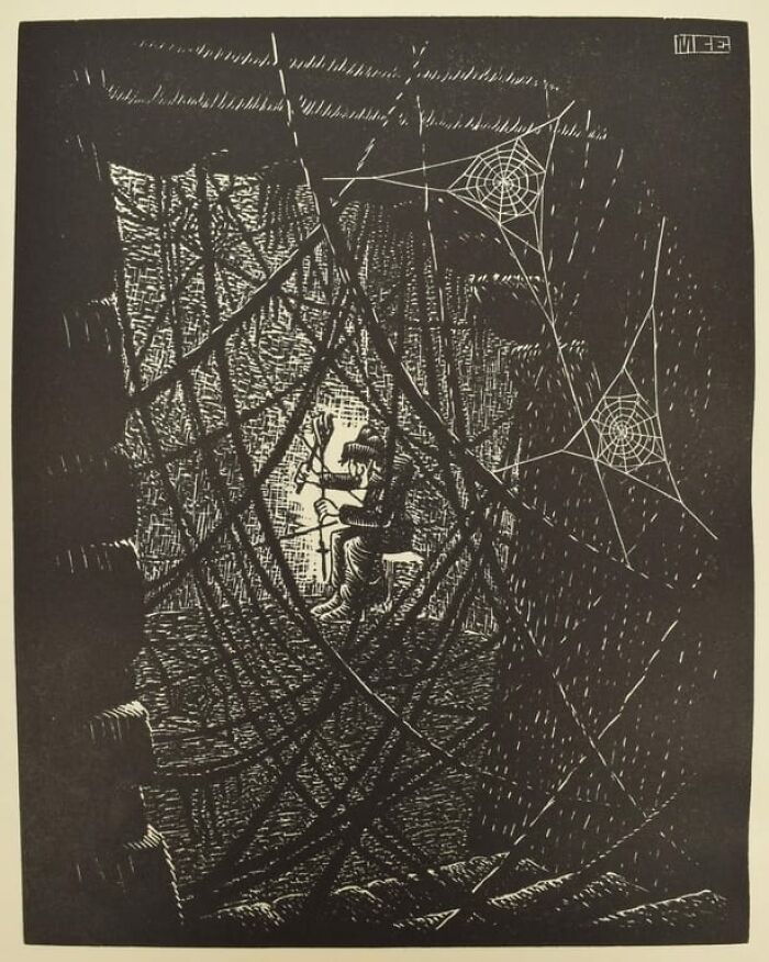 Spiderweb * - Maurits Cornelis Escher, 1940-42. Dutch, 1898-1972 Woodcut * Halcyon Typografische Tijdschrift