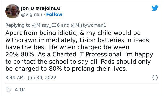 “Has Anyone Heard Of Such Nonsense?”: Mum Is Left Dumbstruck After Daughter Gets Detention Because Her iPad Was On 93% Battery “Has Anyone Heard Of Such Nonsense?”: Mum Is Left Dumbstruck After Daughter Gets Detention Because Her iPad Was On 93% Battery