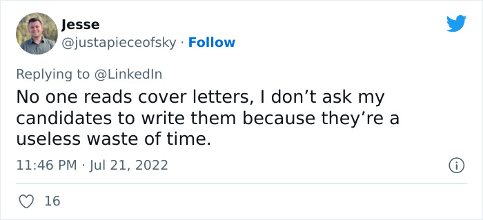 LinkedIn Dissed ‘Little Miss’ For Not Applying If There Is A Cover Letter Requirement And Twitter Users Respond LinkedIn Dissed ‘Little Miss’ For Not Applying If There Is A Cover Letter Requirement And Twitter Users Respond
