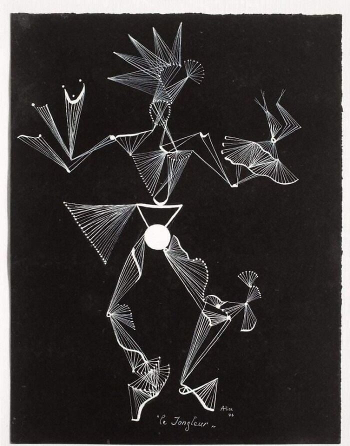 Alice Rahon, (1904-1987) The Juggler From The Orion’s Ballet Series, White Ink On Card, 1946