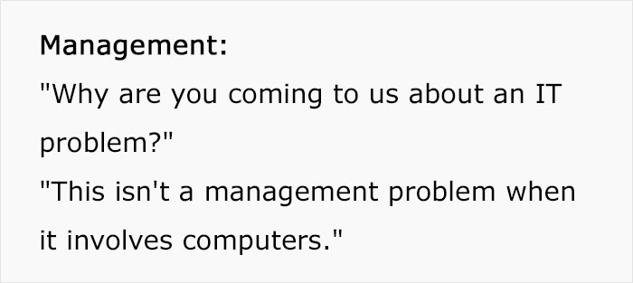 Management addresses this guy's concerns about a certain employee, so he puts all possible restrictions on his computer.