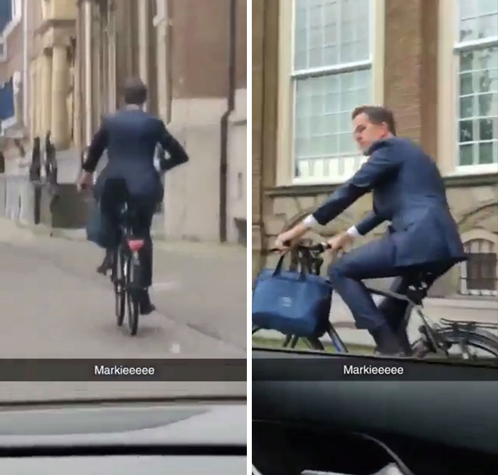 El Primer Ministro holandés de camino a casa después de un día de trabajo