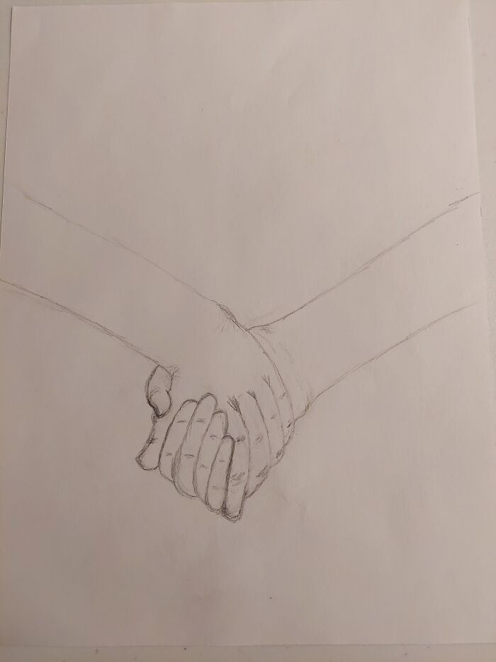 The First Time I Ever Drew Hands, Also My Favorite. No One Told Me They Were Hard So I Just Drew Them. Showed Art Teacher And Apparently Hands Are Hard🤷🏼‍♀️