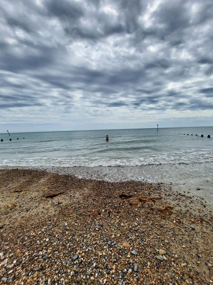 My Husband With My Middle Son On Our Most Recent Beach Trip In June. Climping, West Sussex UK