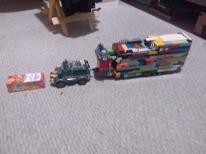 Truck And Trailer I Made With No Instructions (Juice Box For Scale)
