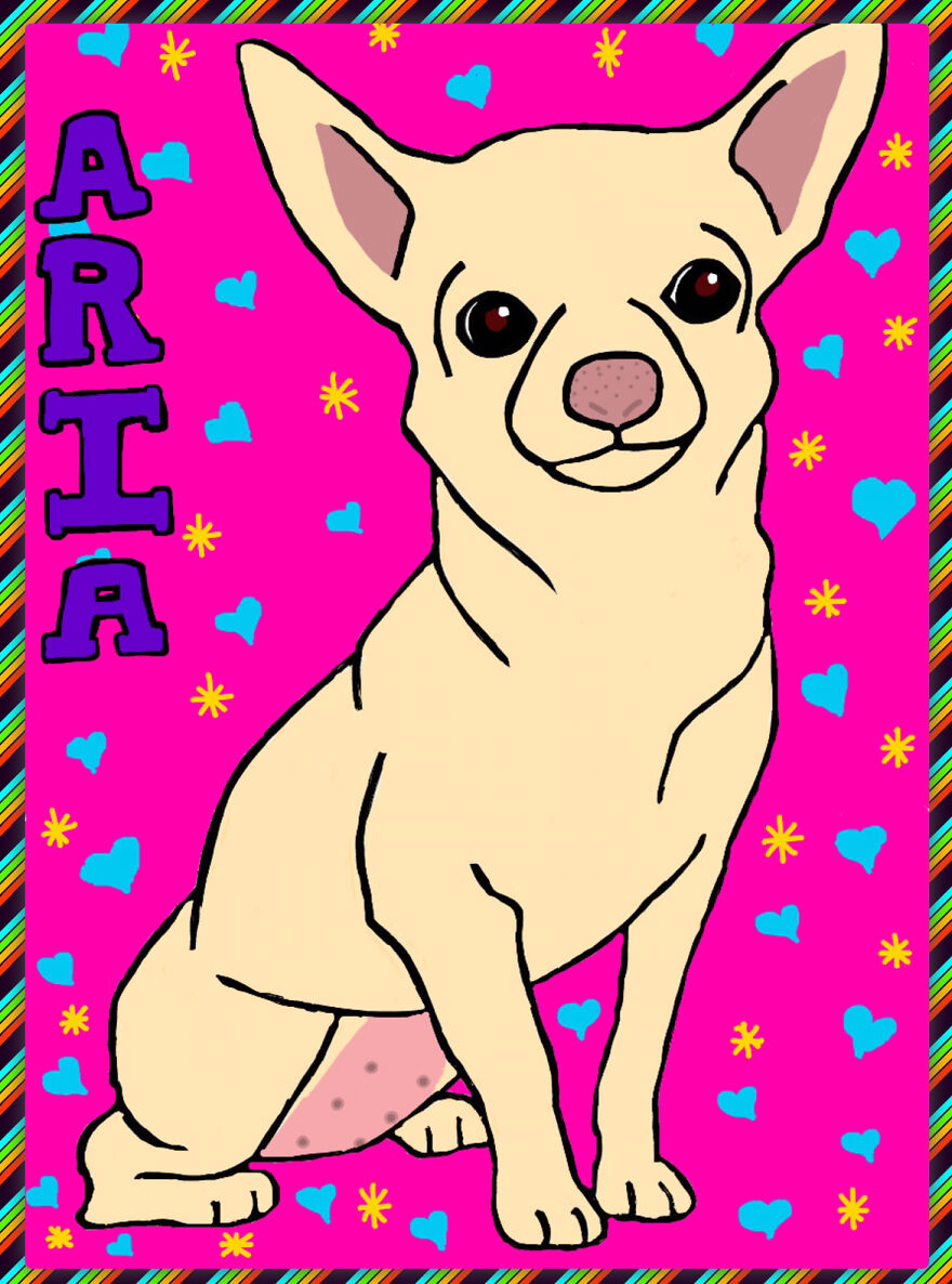 A Drawing Of My 6 Year Old Rescue Chihuahua, Who Joined Our Family In 2020