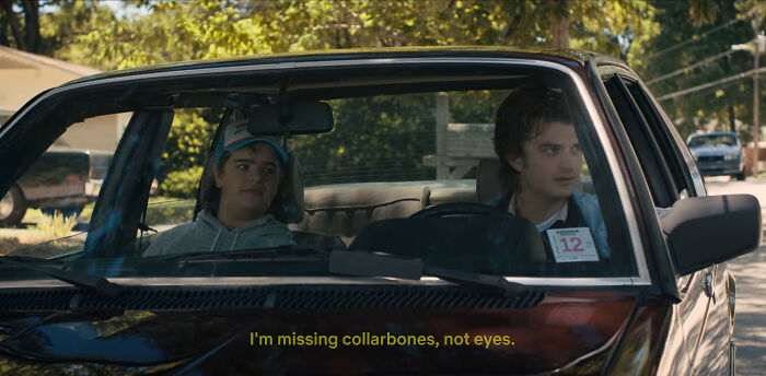 In Stranger Things S04e03 (2022) Dustin's Comment Regarding Missing Collarbones Refers To His Real-Life Condition 'Cleidocranial Dysplasia' - A Rare Genetic Disorder Gaten Matarazzo Suffers From, That Also Affects The Growth Of His Teeth