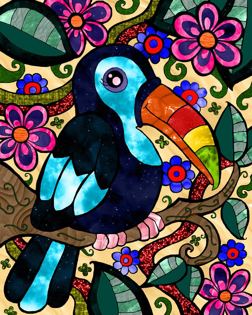 I Tried To Colour Just Like The Actual Bird, But Also In A Psychedelic Way!