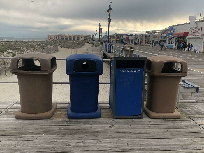 The Boardwalk In Ocean City, New Jersey Has Separate Trash Cans Just For Pizza Boxes