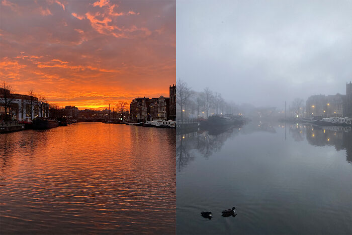 Sunrise In Amsterdam, Same Spot, Same Time, 24h Apart