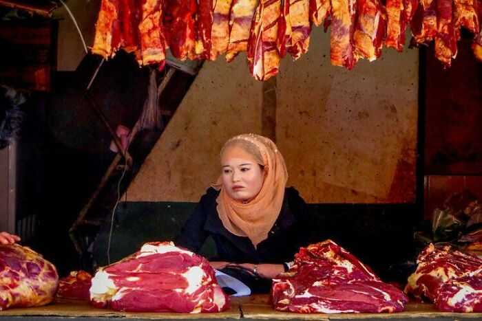 Woman Selling Meat In Lhasa, Tibet