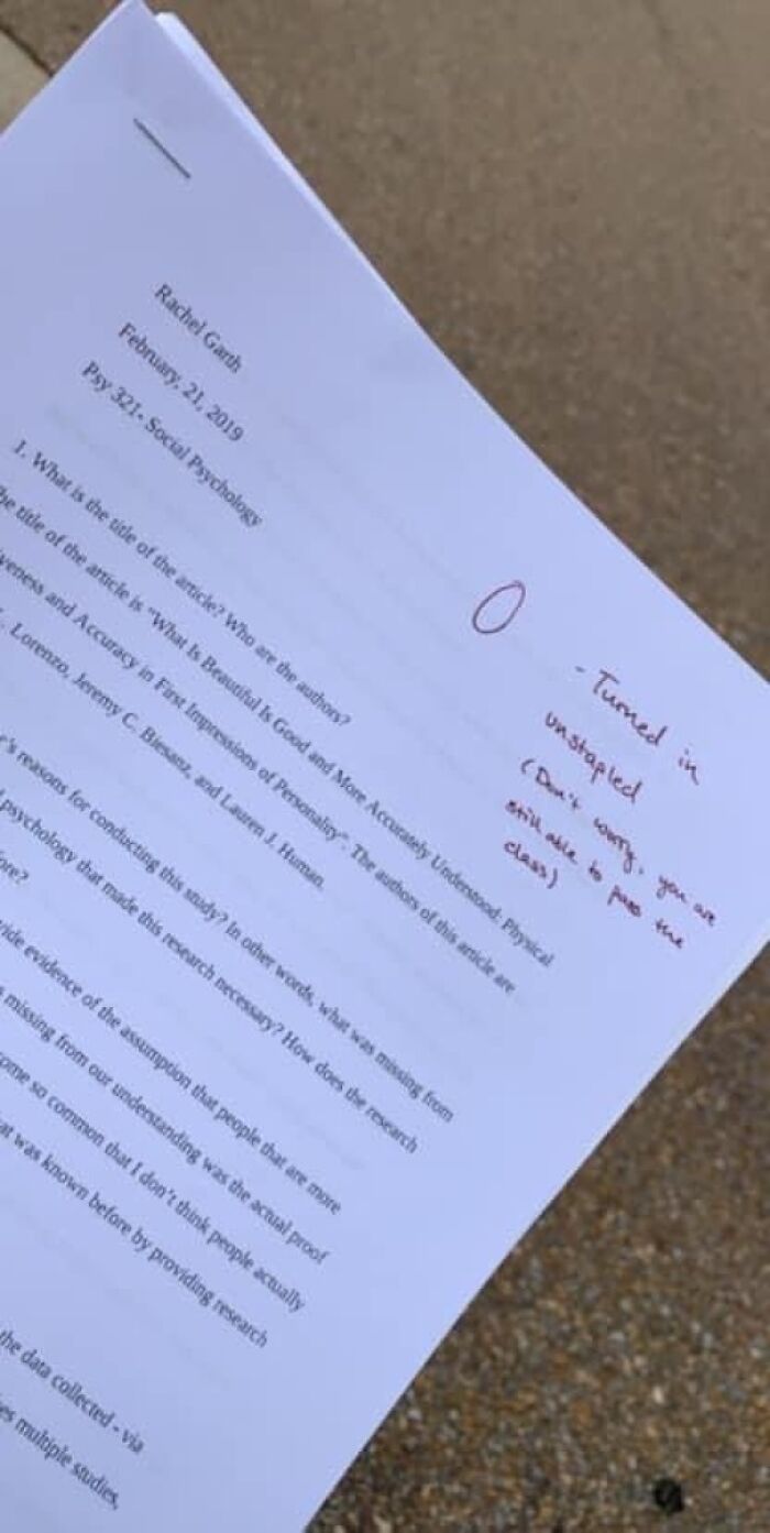 Student Gets A Zero On An Assignment For Turning It In Unstapled