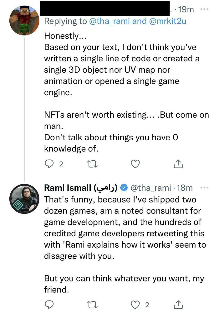 ‘You Know Nothing About Game Development’ To A Certified Twitter Account For An Indie Dev After He Carefully Explained Why Nfts In Games Would Be Troublesome At Best.