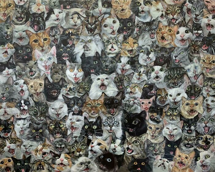 ¡Terminé mi pintura de 120 gatos que gritan! 