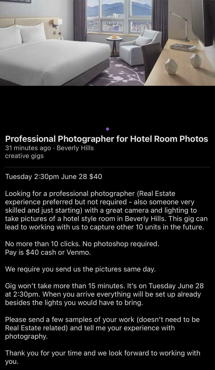Commercial Photography For A Hotel In Beverly Hills For $40. Real Estate Experience Preferred