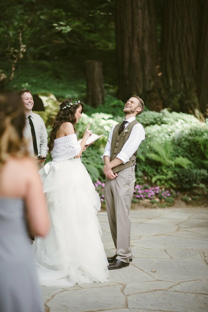 My Husband Laughing Hysterically During Our Wedding Vows. This Photos Always Makes Me Smile