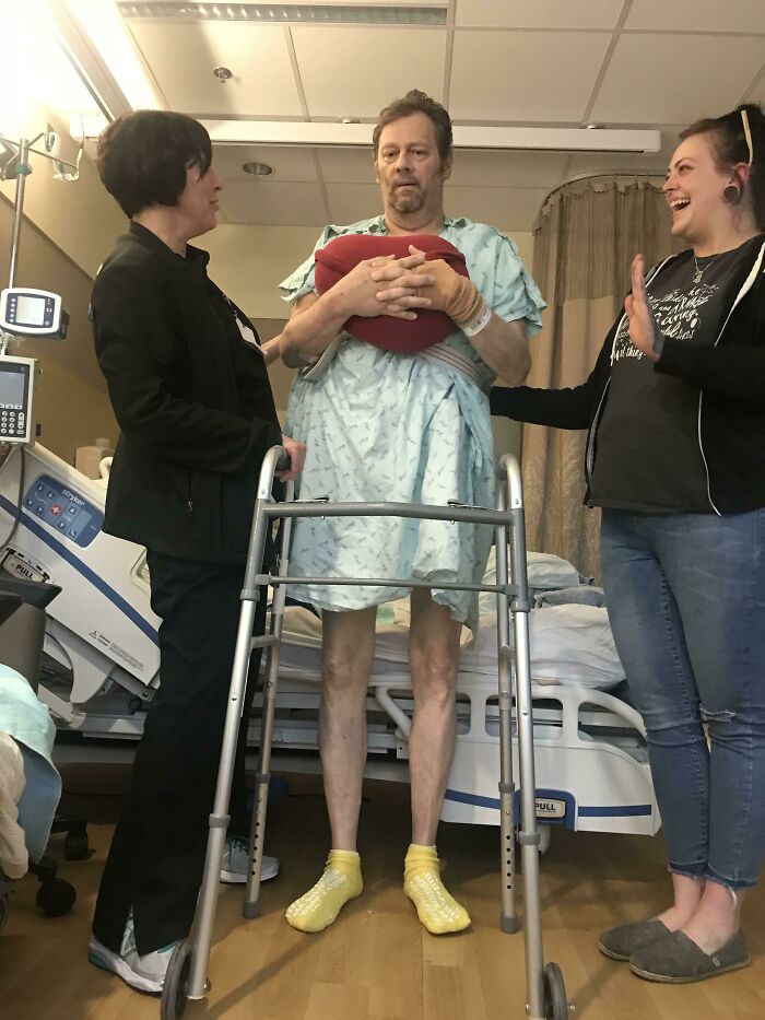 My Incredible Father Got Up And Stood On His Own Today!! And He Took 7 Steps And My Heart Is So Happy (Heart Aneurism And Stroke)