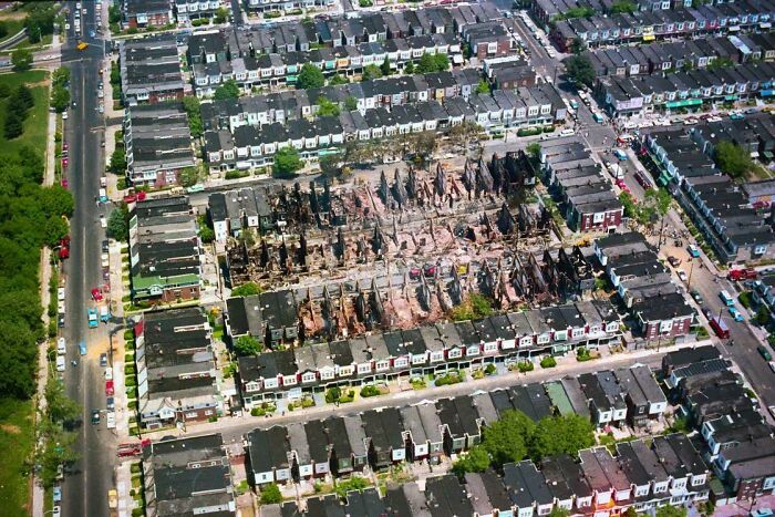West Philadelphia Neighborhood After Being Bombed By City Police In 1985