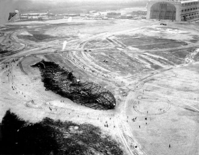 The Crash Site Of The Hindenburg Airship Viewed From Above. May 1937