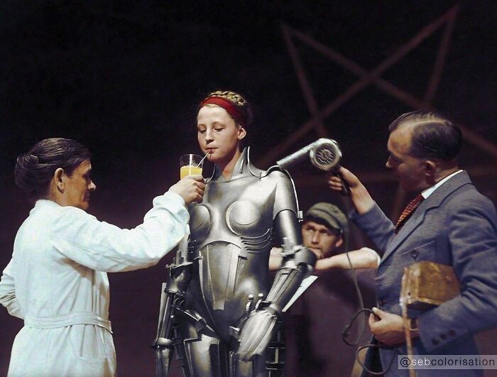 Actress Brigitte Helm Having A Break In Costume On The Set Of The 1927 Fritz Lang Film 'Metropolis' In Which She Plays Maria / The Maschinenmensch (The Machine Man)