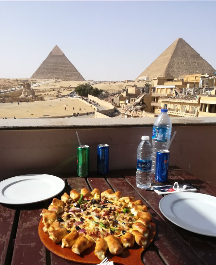 Pyramids Of Giza As Seen From A Nearby Pizza Hut A Quarter Mile Away