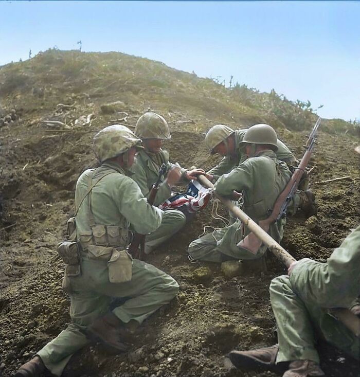 Photographer Caught A Good Shot Just Minutes Before The More Famous Image Was Taken On Mt. Suribachi, Iwo Jima, 1945