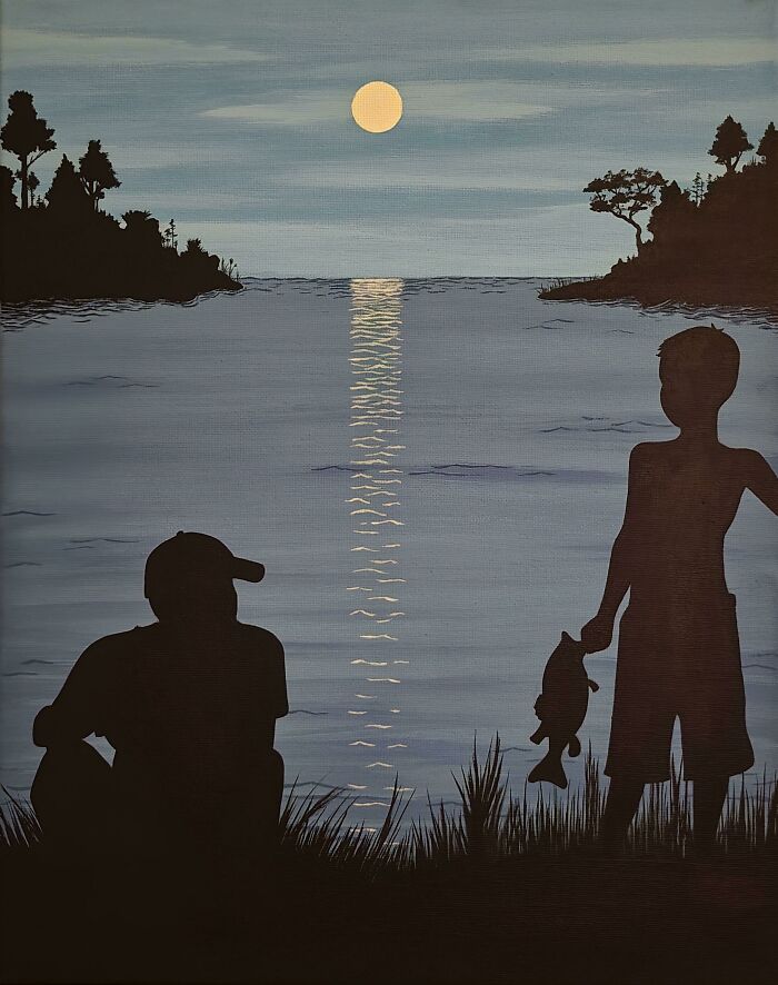 A Painting I Did For My Fiancé. It's Him And His Oldest Son