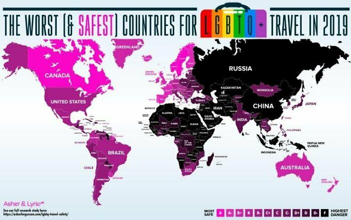 Map Showing Safest To Worst Countries For LGBTQ+ Travel