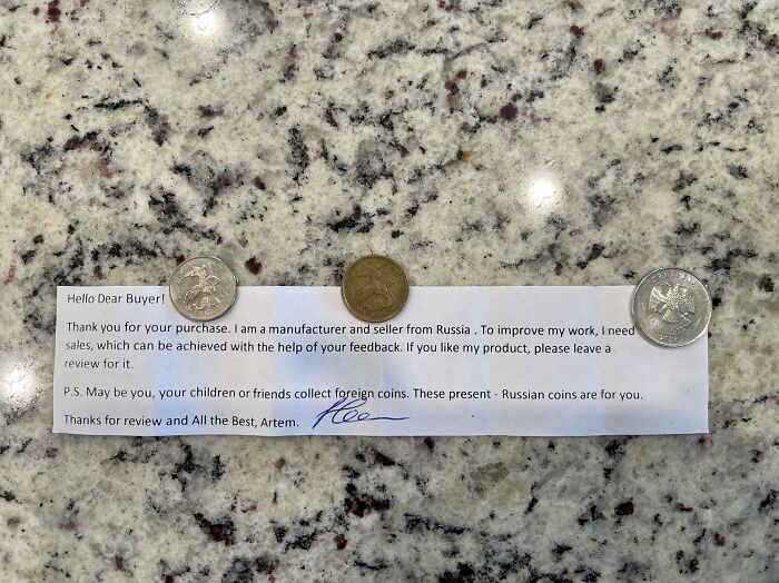 Amazon Purchase Came With A Personal Note And Some Russian Coins